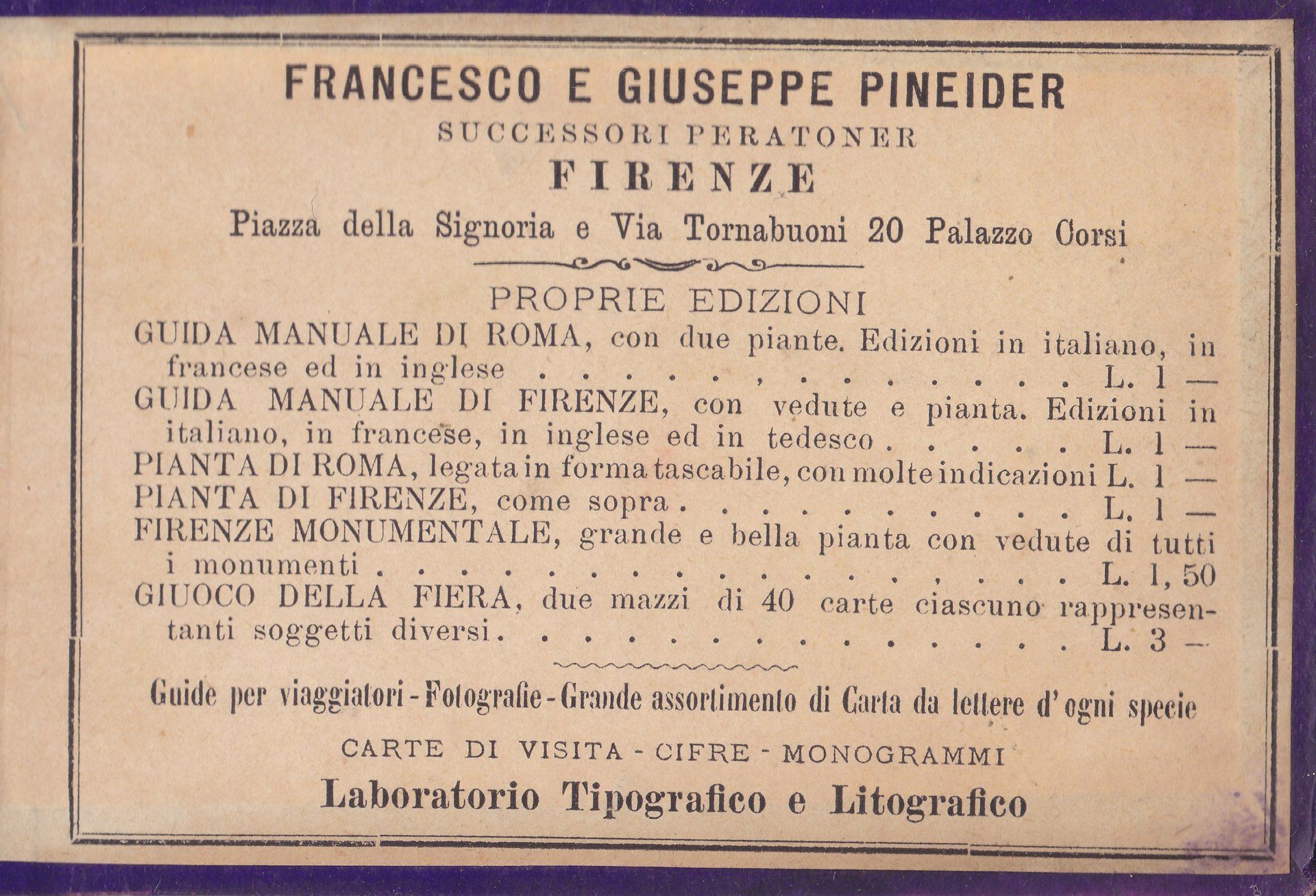 FRANCESCO E GIUSEPPE PINEIDER / Labaratorio Tipografico e Litografico
