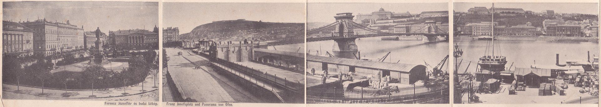 Ferencz Józseftér és budai látkép. Franz Josefsplatz und Panorama von Ofen.
