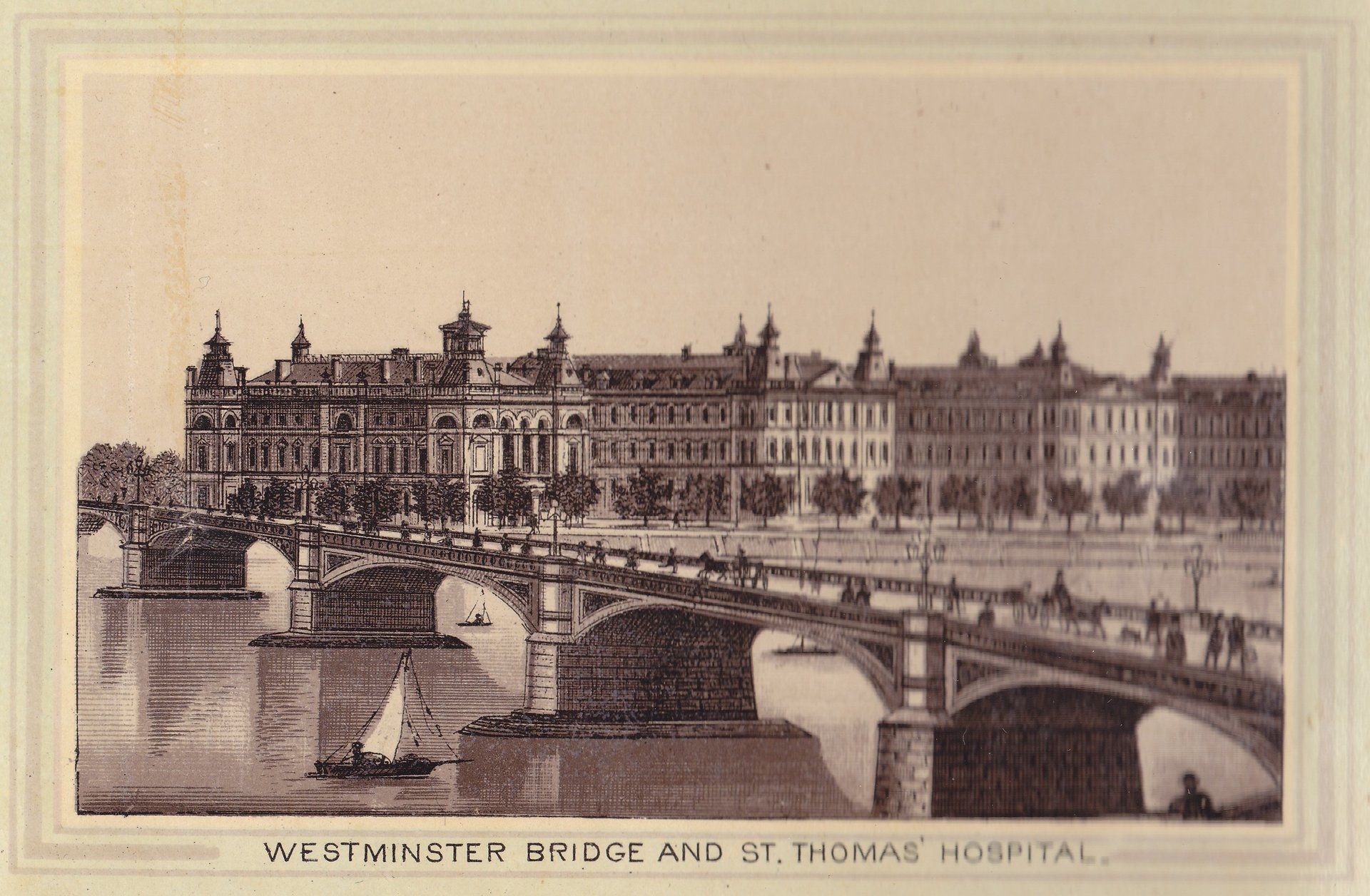 WESTMINSTER BRIDGE AND ST. THOMA'S HOSPTIAL.