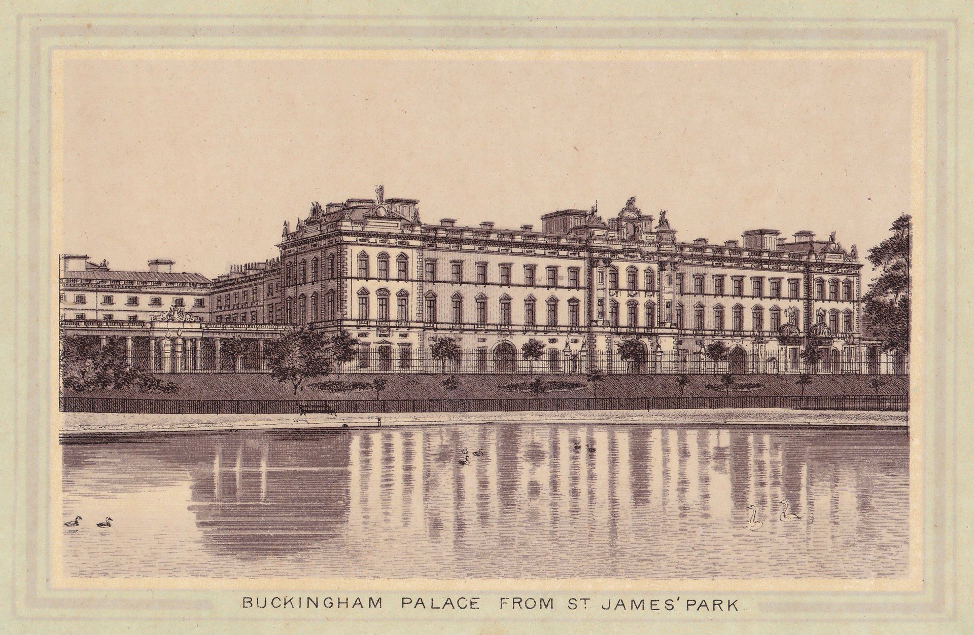 BUCKINGHAM PALACE FROM ST. JAME'S PARK.