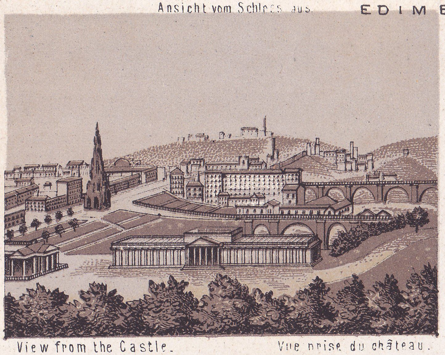 Ansicht vom Schless aus. View from the Castle. Vue prise du château.