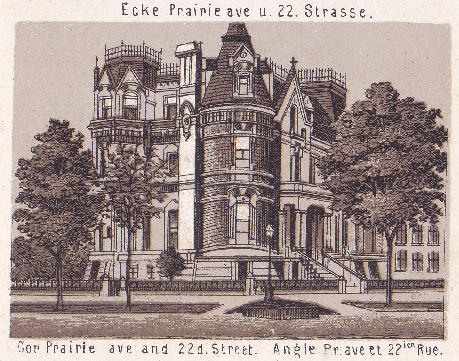 Ecke Prairie ave u. 22. Strasse. Cor Prairie ave and 22d. Street. Angle Pr. ave et 22ien Rue.