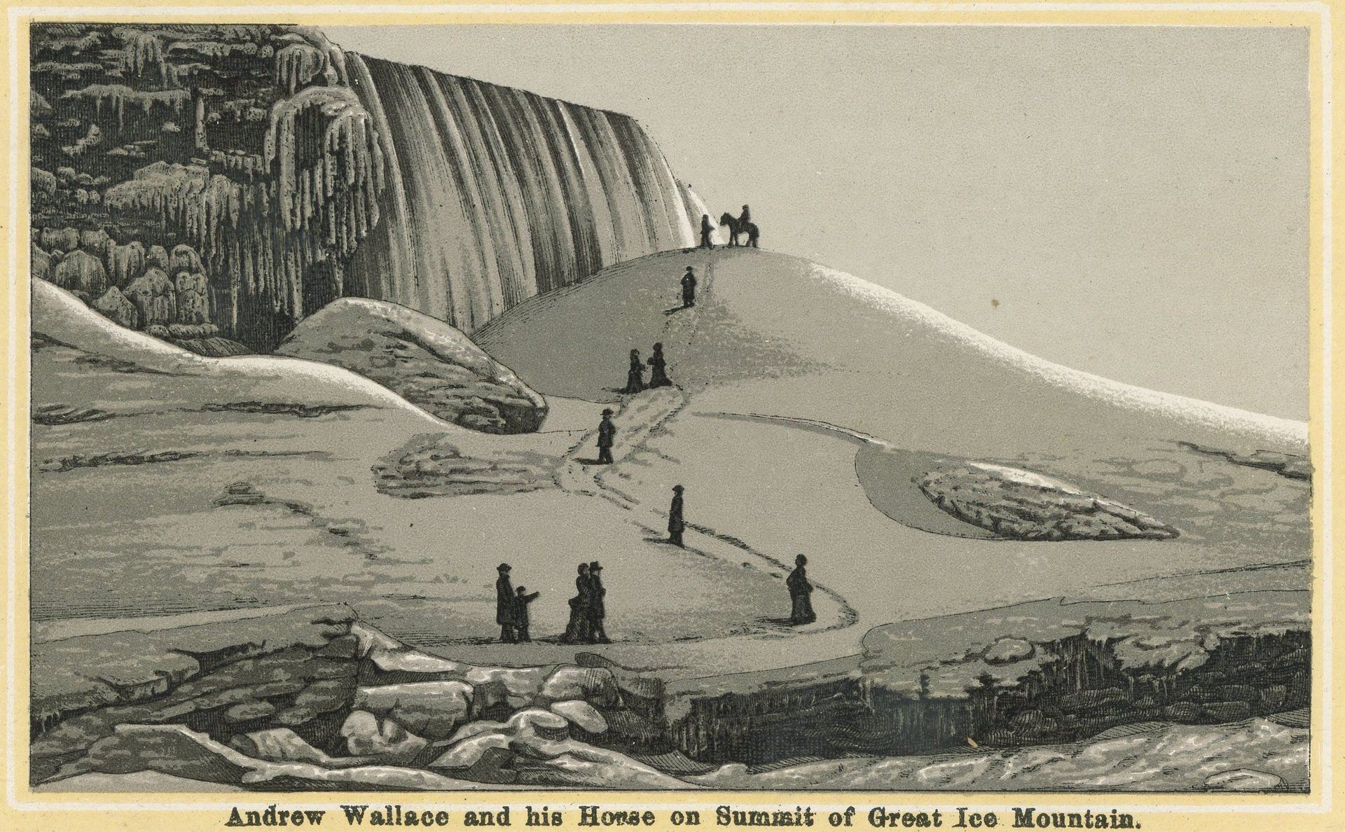 Andrew Wallace and his Horse on Summit of Great Ice Mountain.