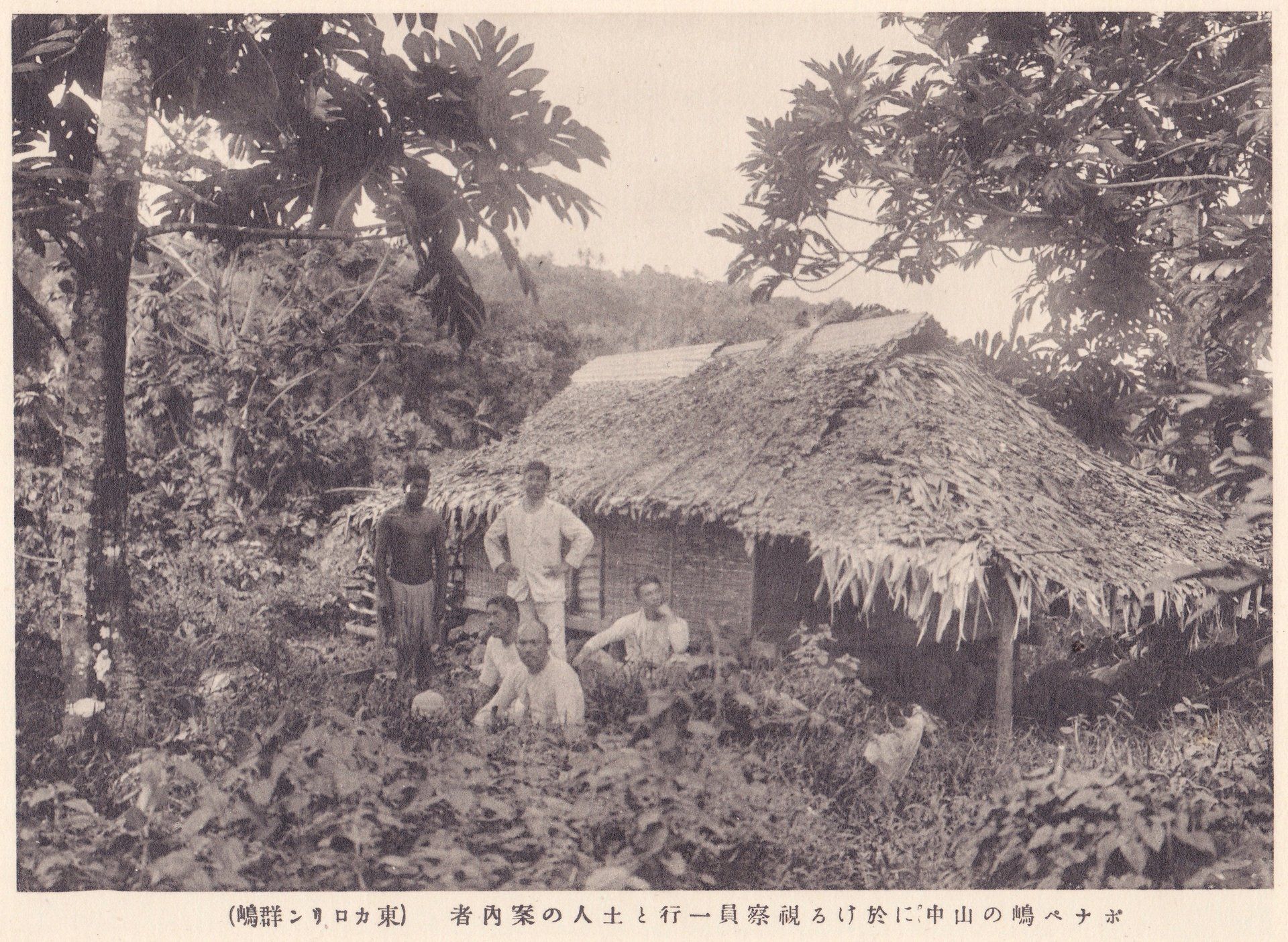 ポナペ嶋の山中に於ける視察員一行と土人の案内者（東カロリン群嶋）