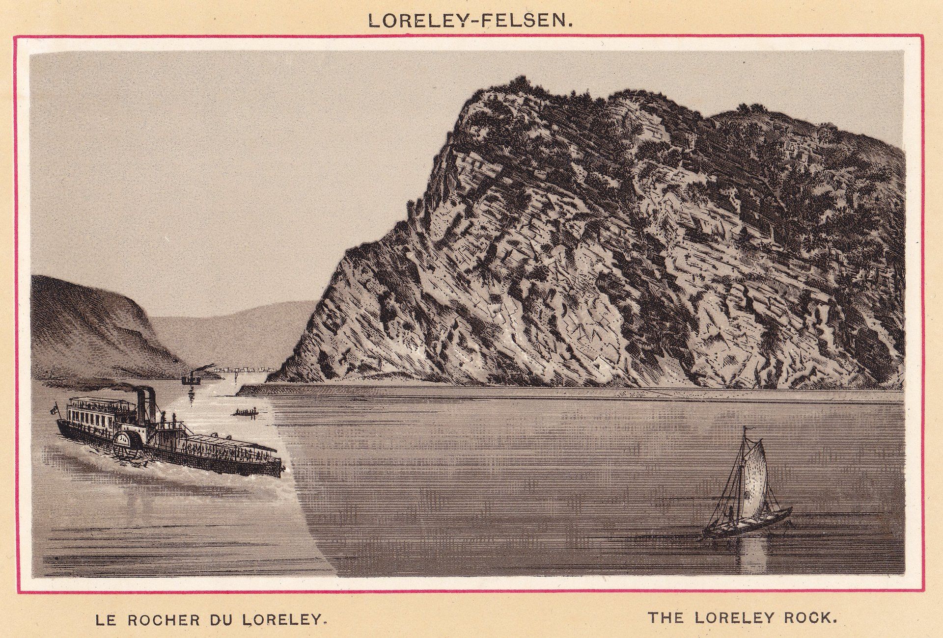 LORELEY-FELSEN. LE ROCHER DU LORELEY. THE LORELEY ROCK.