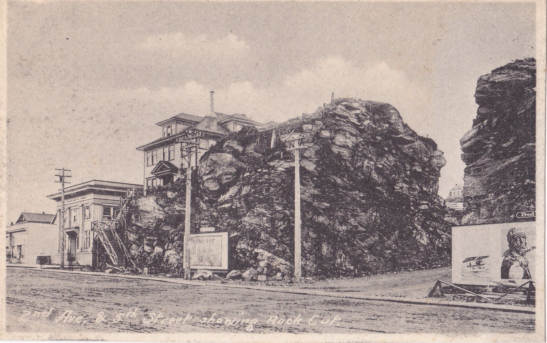 2nd Ave & 5th Street showing Rock Cut.