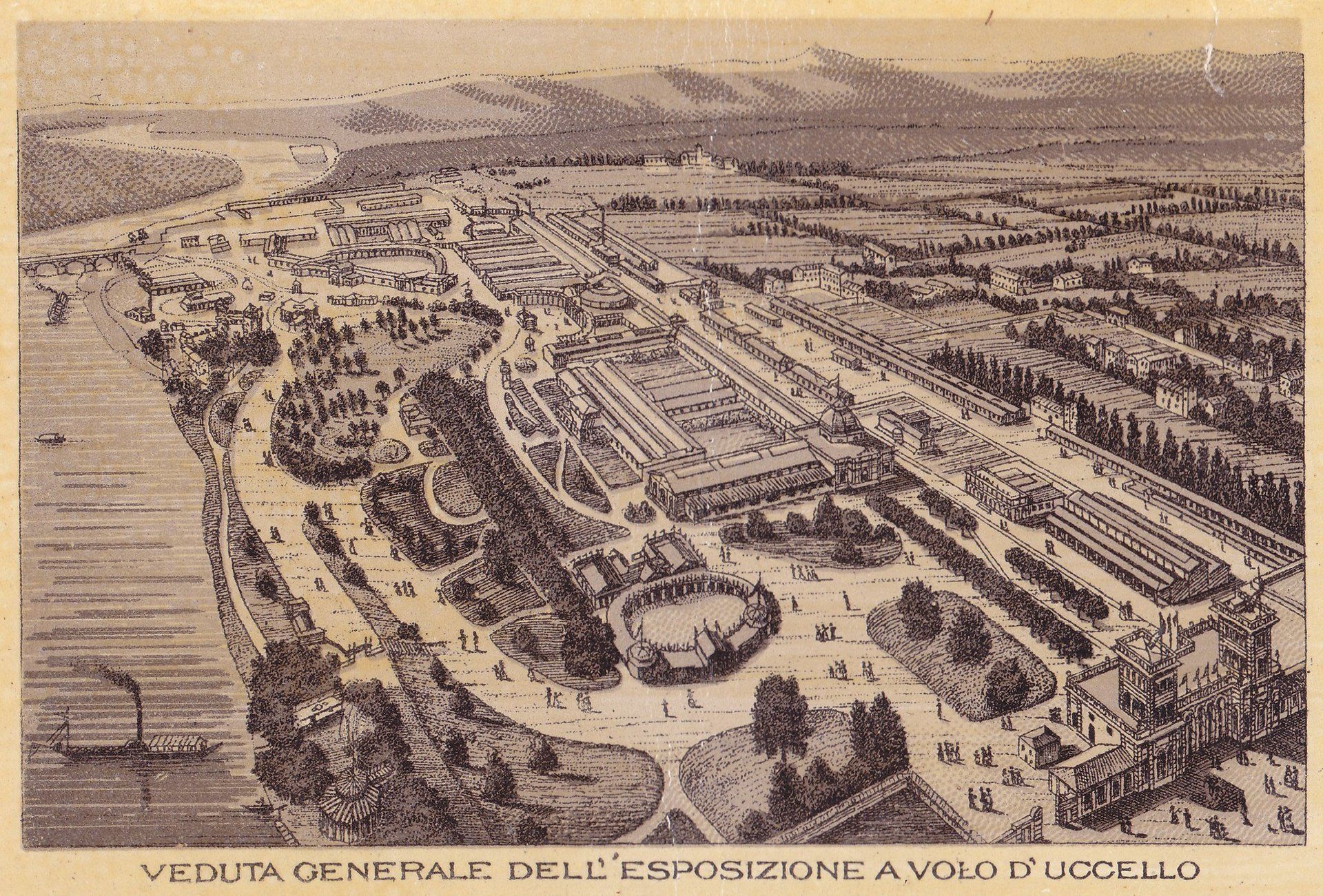 VEDUTA GENERALE DELL'ESPOSIZIONE A VOLO D'UCCELLO