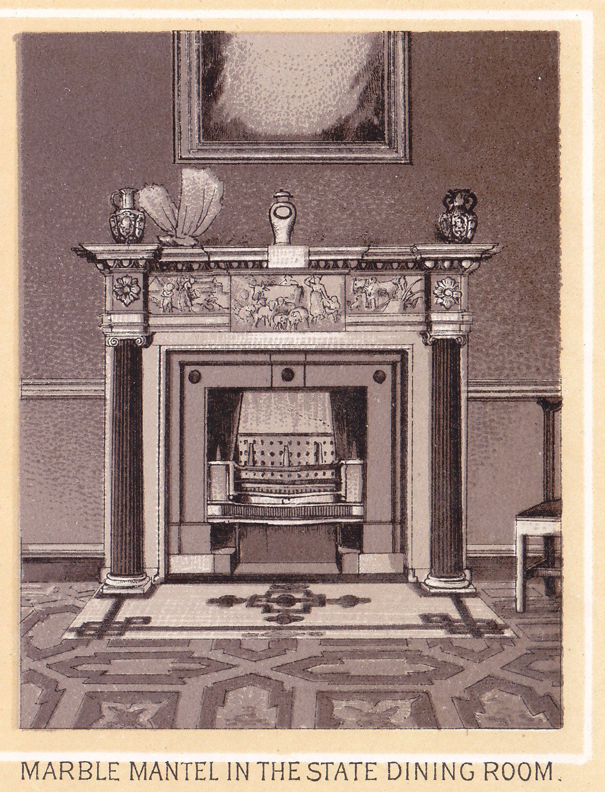 MARBLE MANTEL IN THE STATE DINING ROOM.