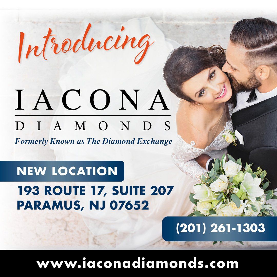 An ad for iacona diamonds shows a bride and groom