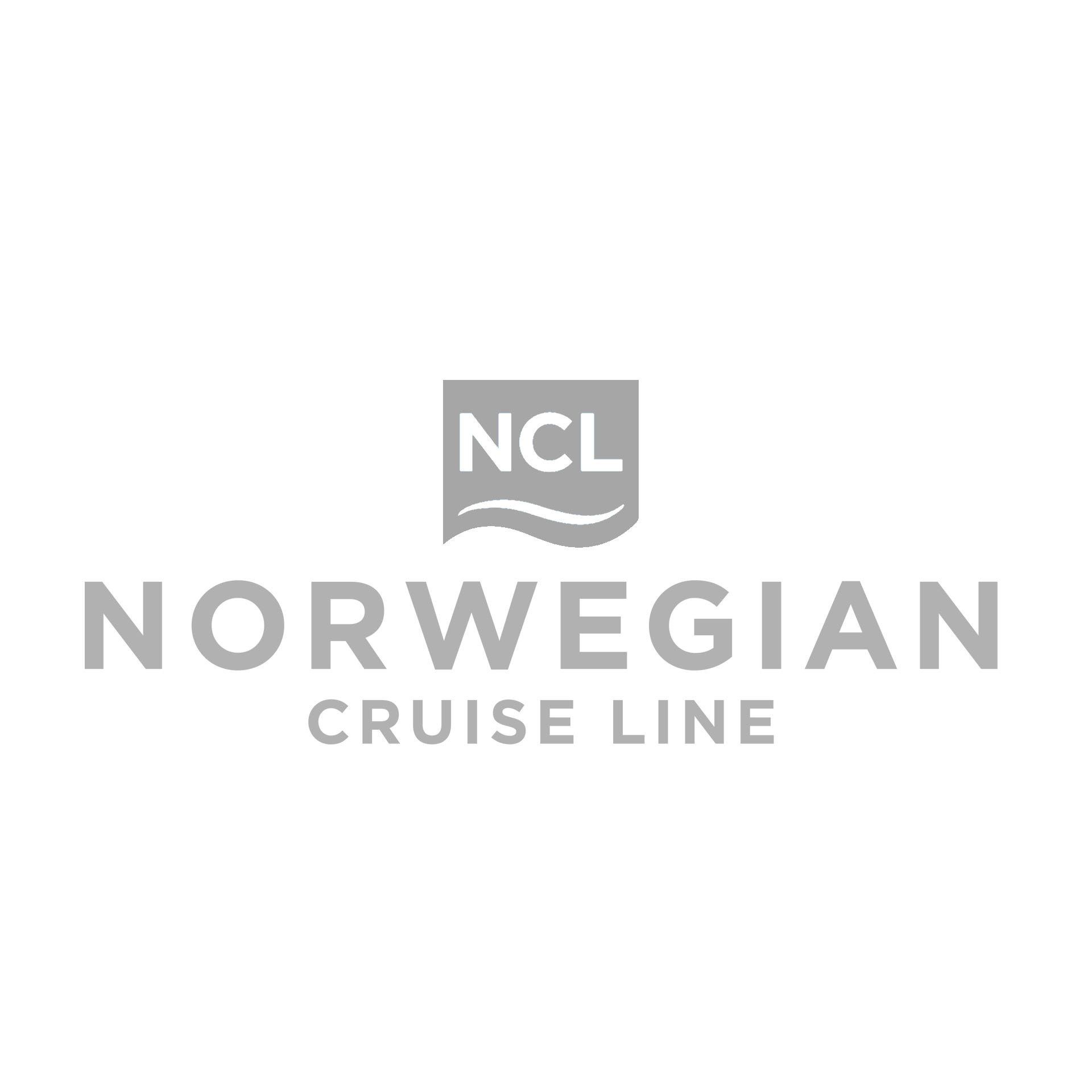 The logo for the norwegian cruise line is black and white.