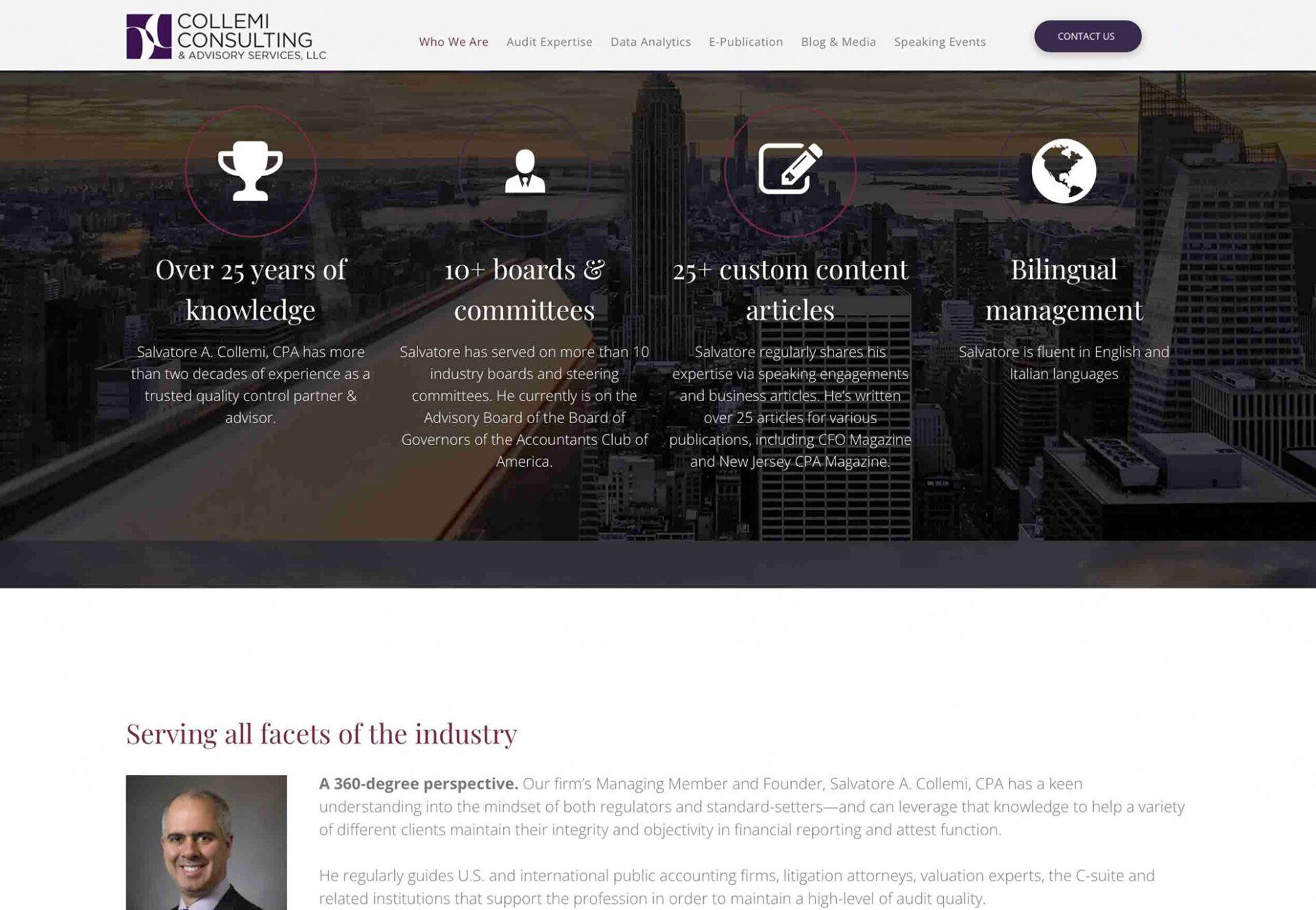 A screenshot of a website for a consulting company.