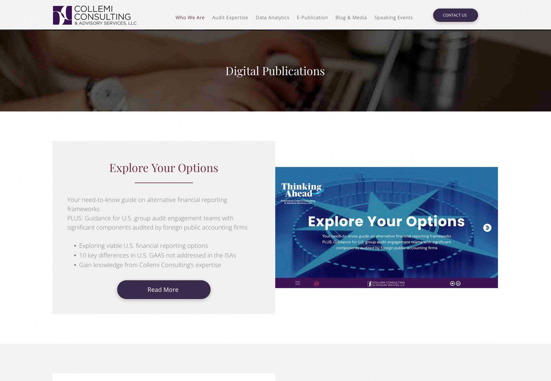 A screenshot of a website that says explore your options.