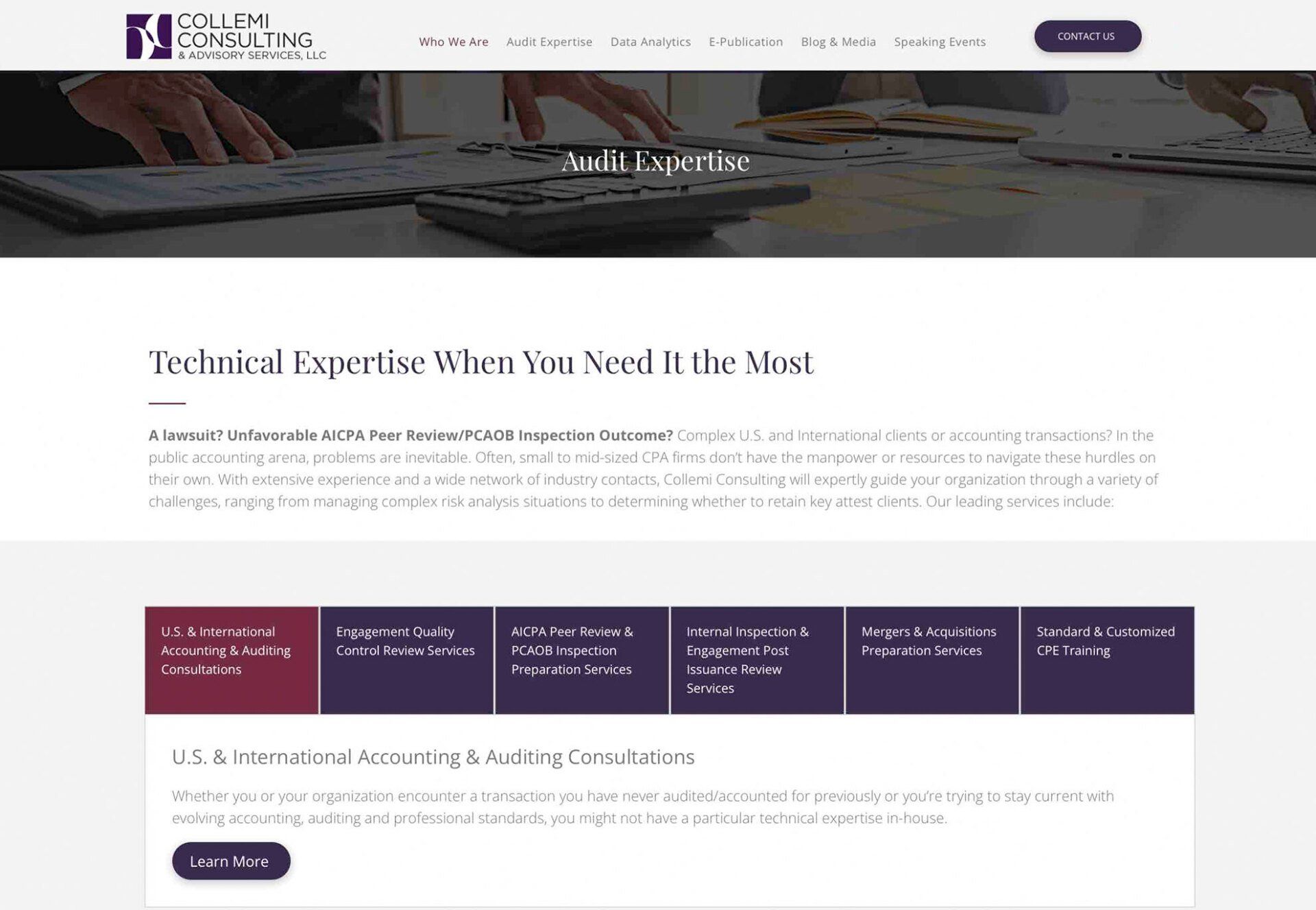 A screenshot of a website for technical expertise when you need it the most.