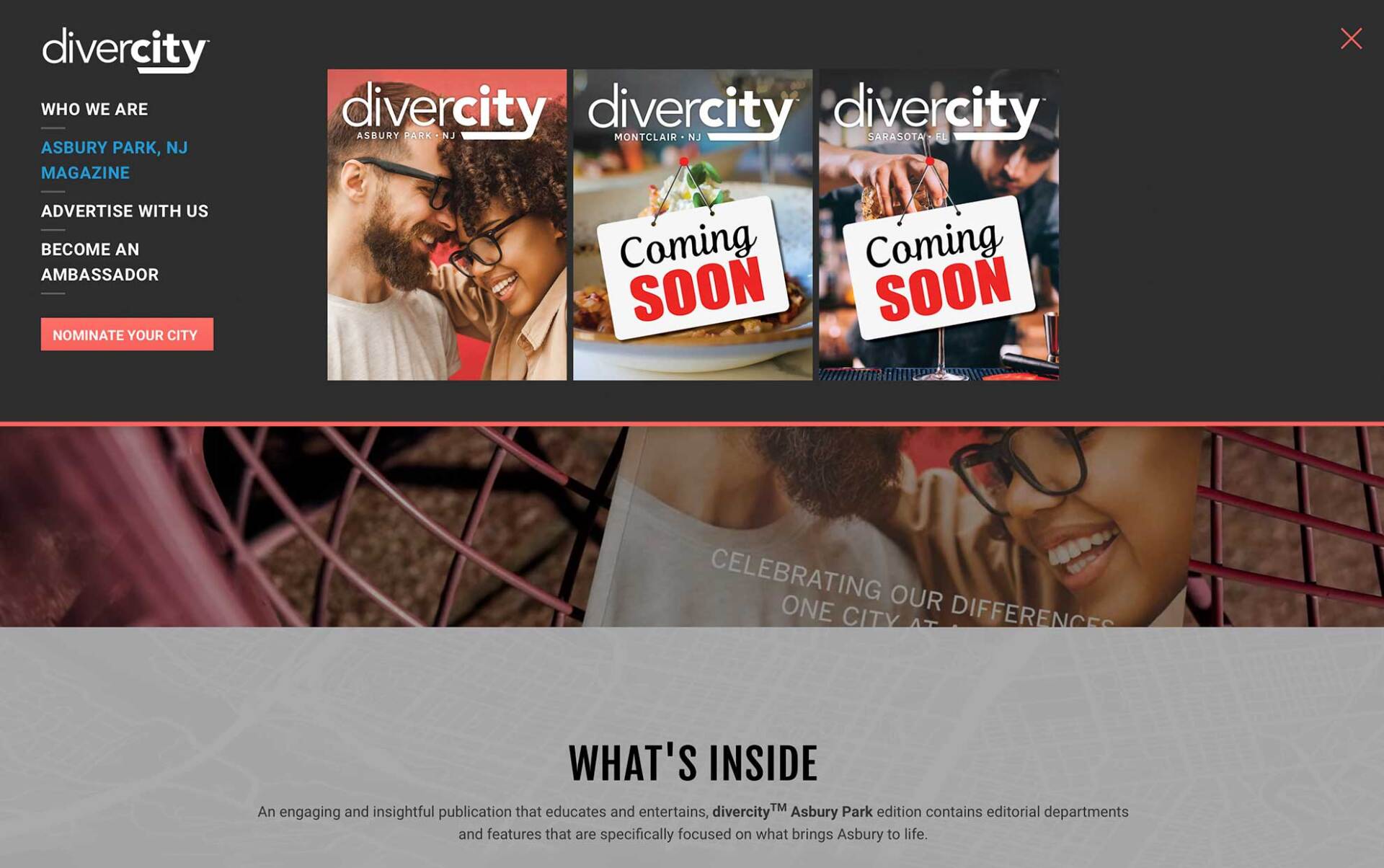 A website page with the brand divercity on the screen.