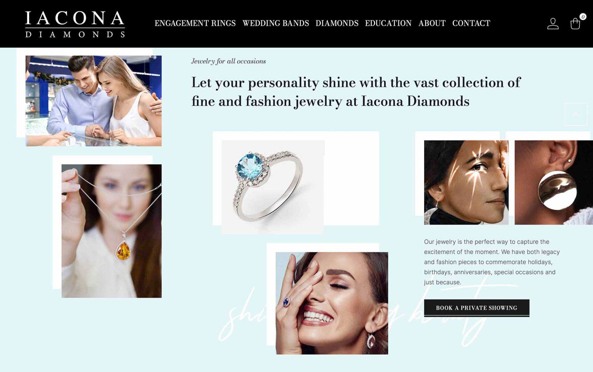 A screenshot of the iacona diamonds website.