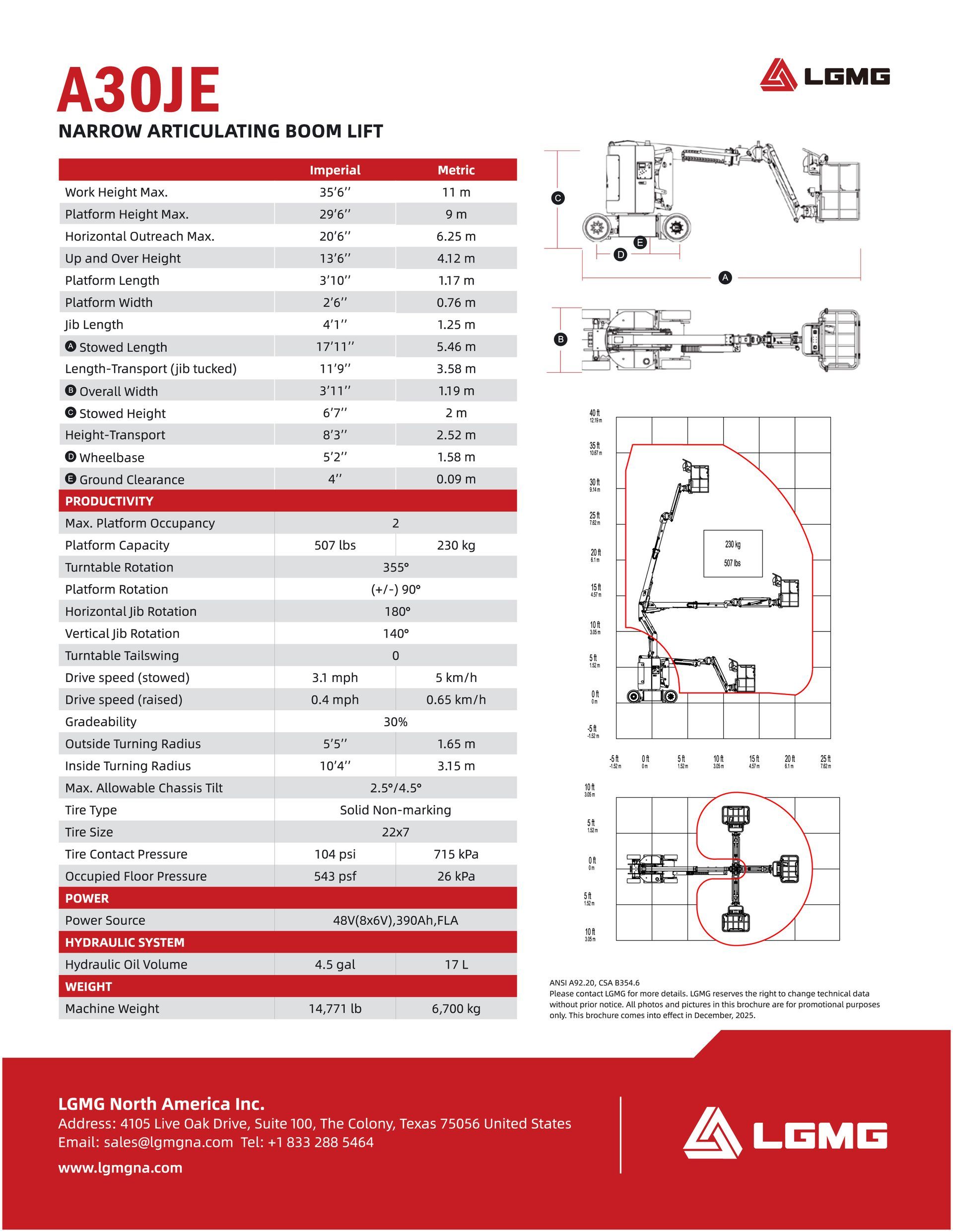 A30JE Electric Narrow Articulating Boom Lift