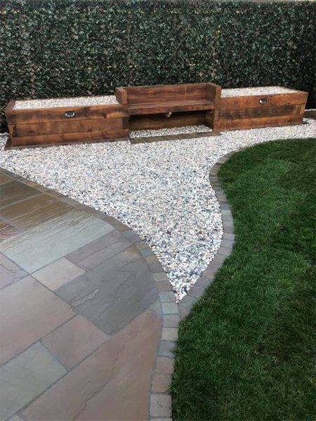 curved patio and stones