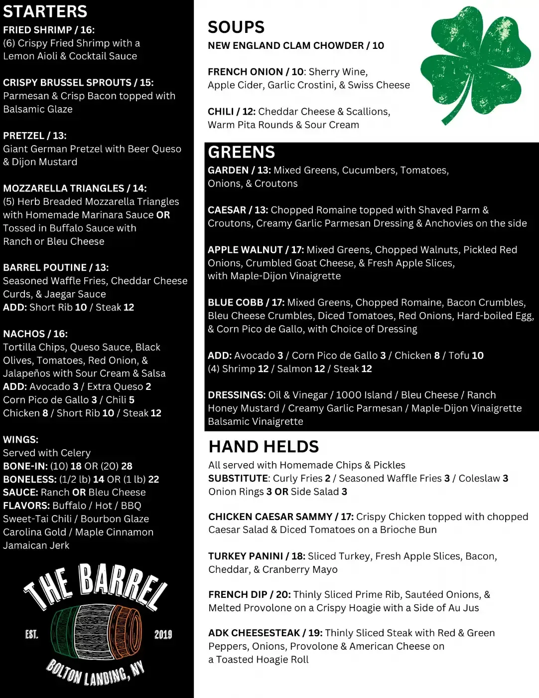 Barrel Menu Front
