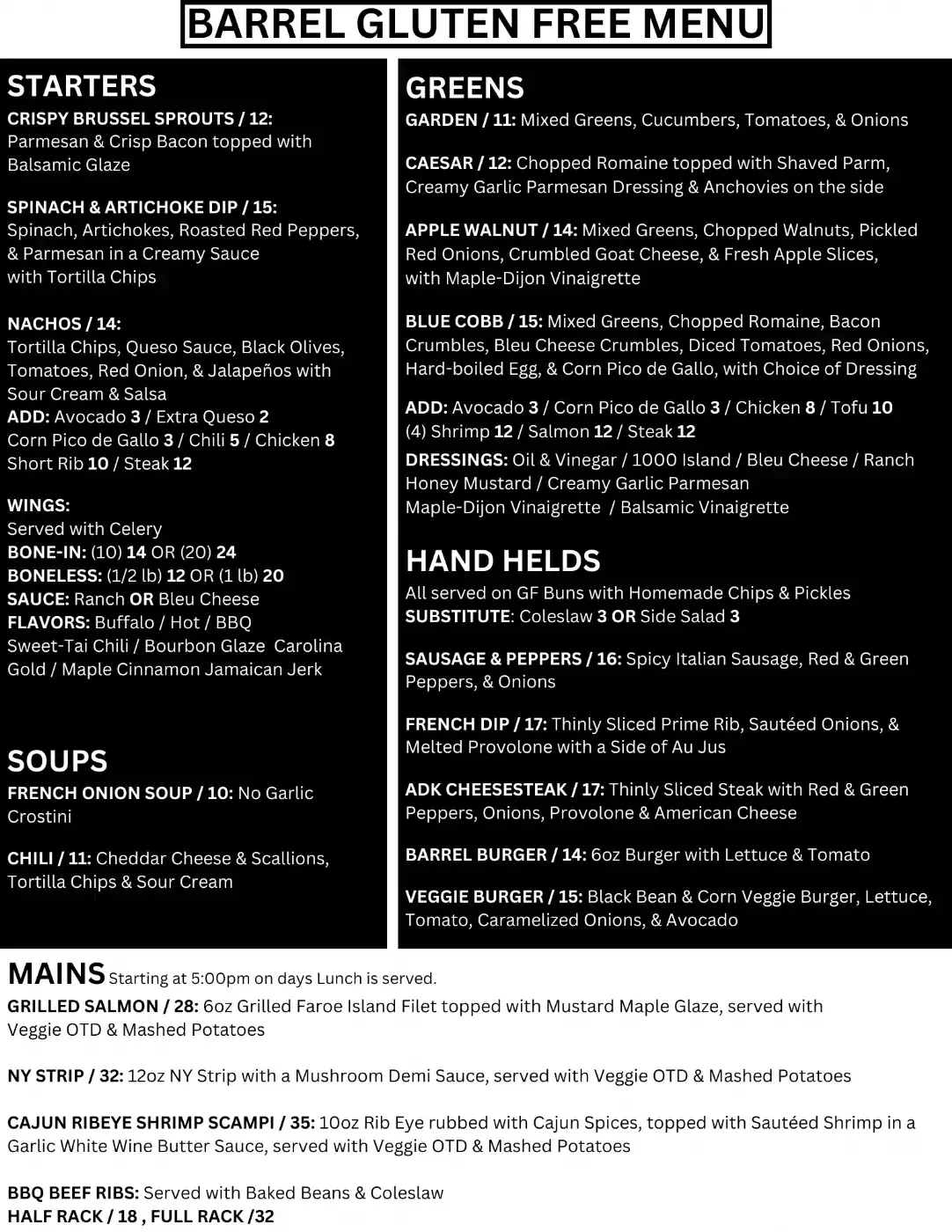 The Barrel Menu