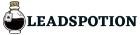Logo Leadspottion avec une icône de bouteille et du texte noir sur fond blanc