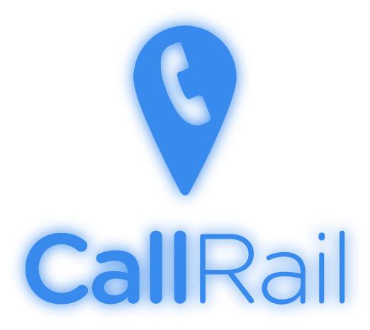 Blue CallRail logo: Phone icon inside a location pin. The word 