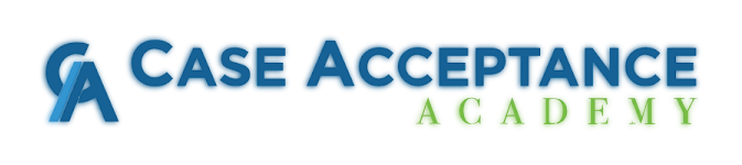 Logo for Case Acceptance Academy, blue and green text with a CA icon.