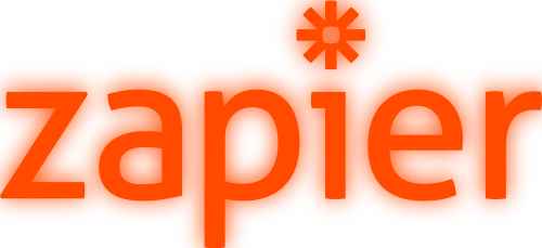 Zapier logo in orange with a star symbol above the text, and white glowing effect around the text.