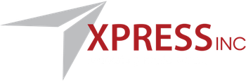 Logo of Xpress Inc. with a gray angular shape and red text on a white background.