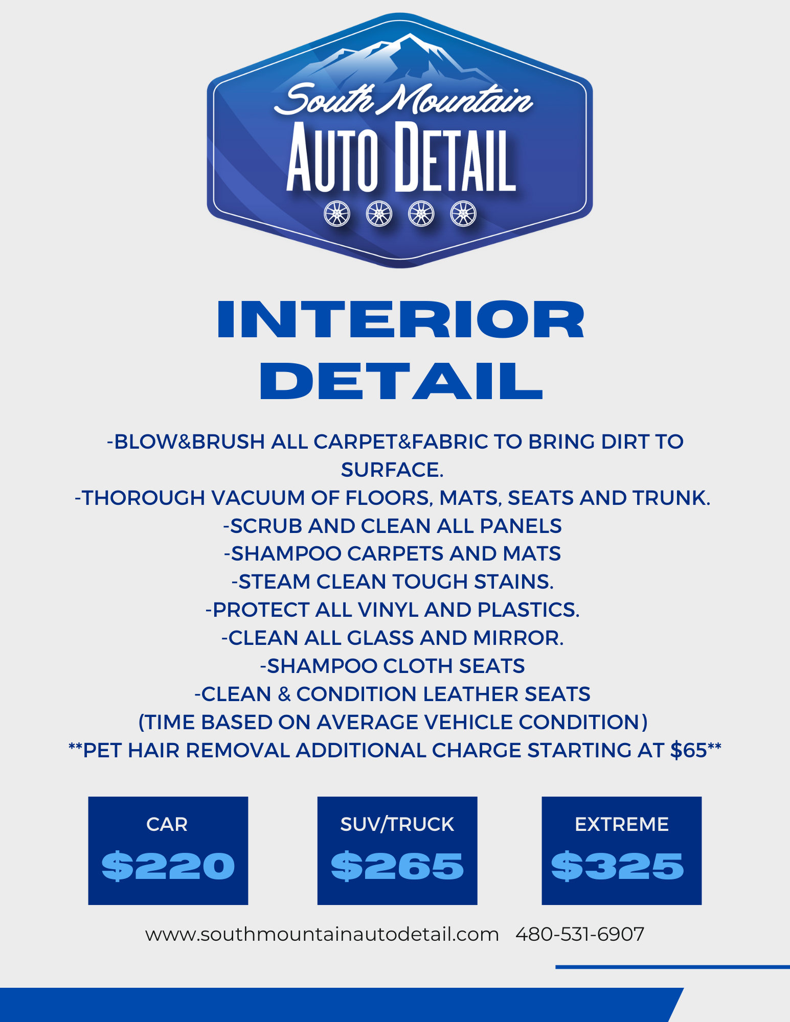 interior detail pricing in chandler az