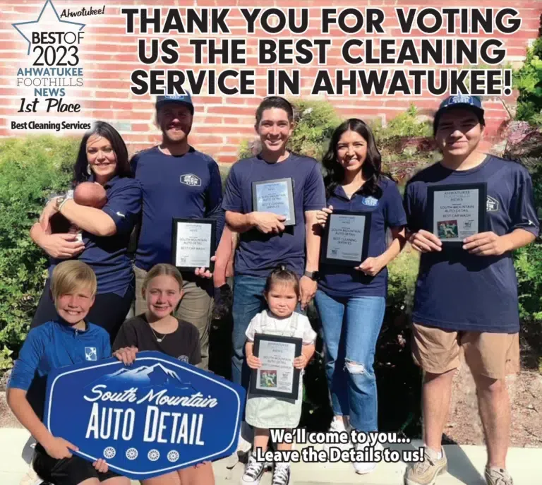 South Mountain Auto Detail staff holding awards for Best Cleaning Services