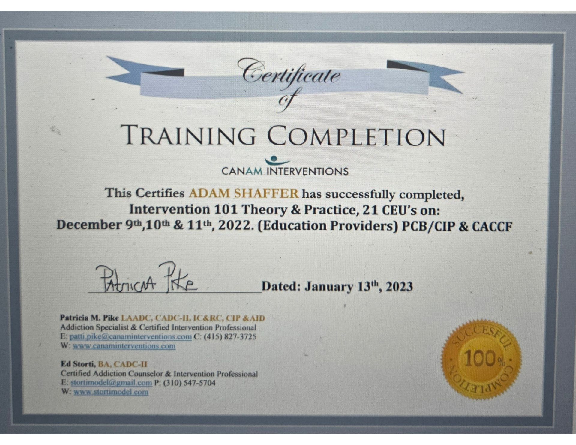 sober coach adam certificiations