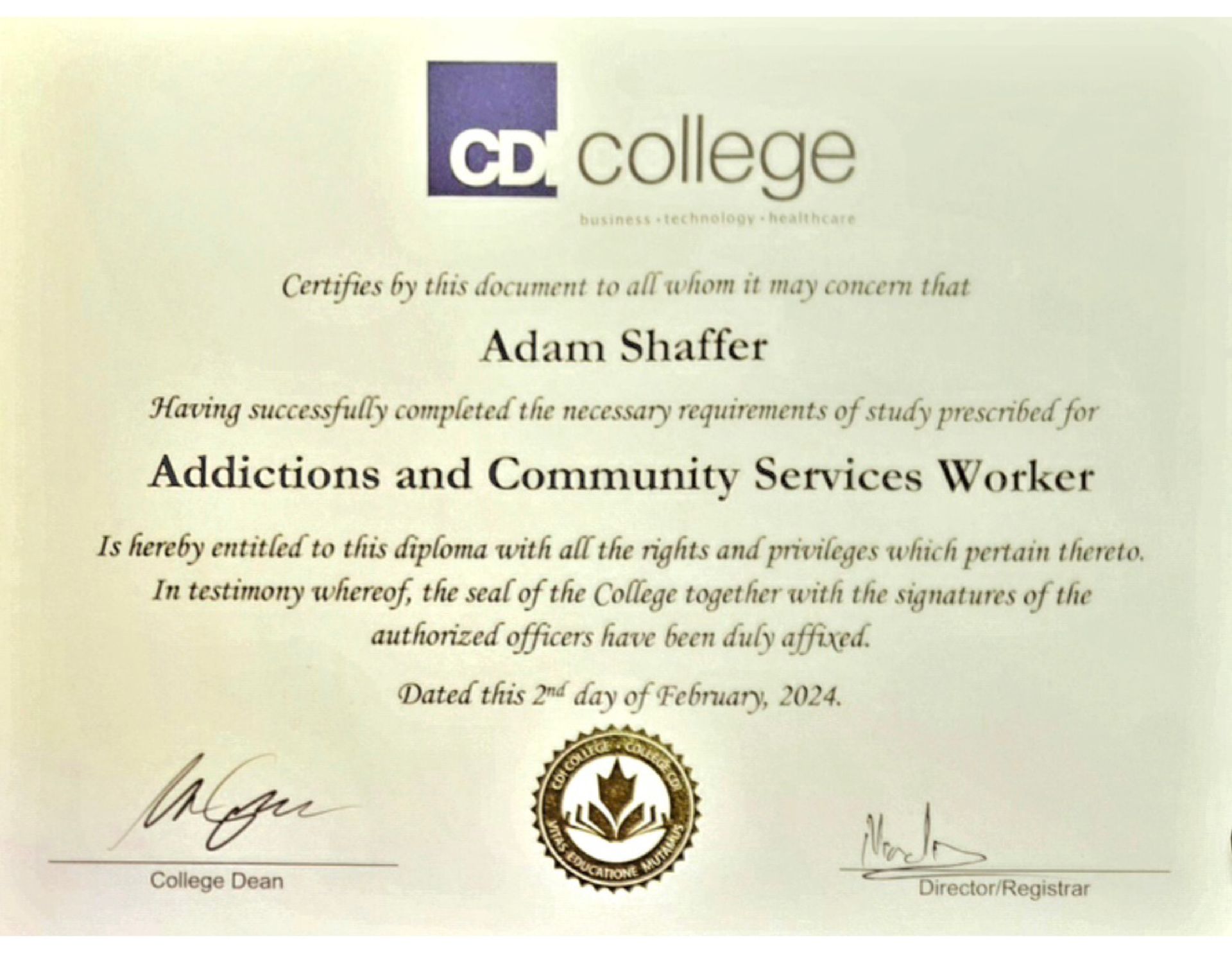 sober coach adam certificiations