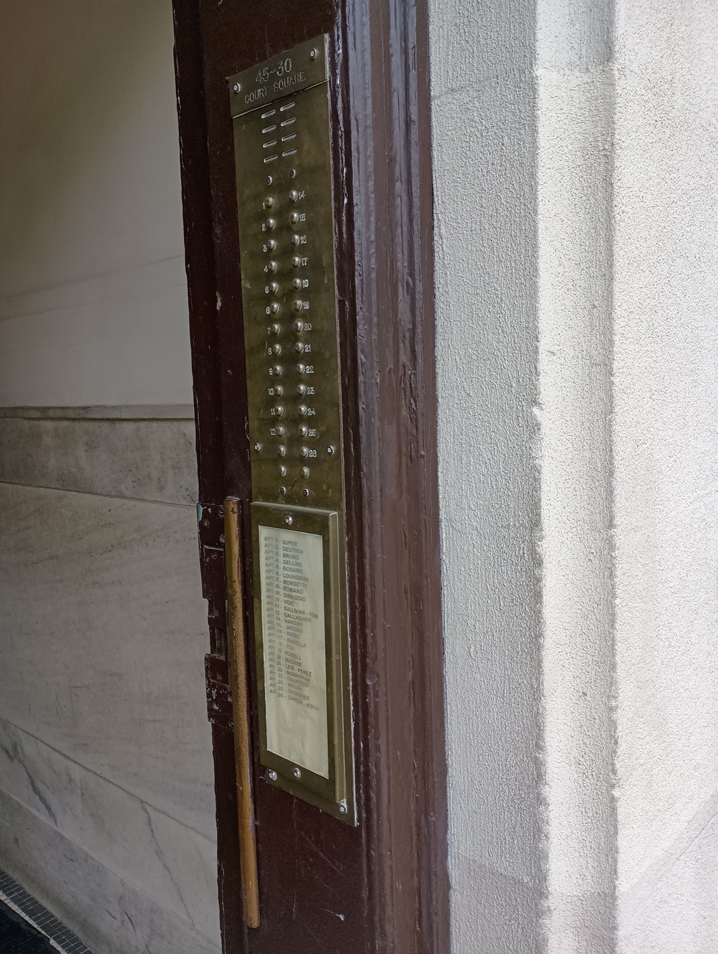 Outdated access control system at an apartment building in Long Island City, Queens 