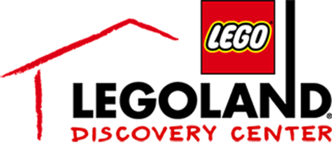 legoland discovery center logo with the lego logo in the top right