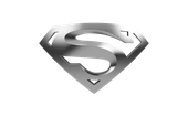 Un logotipo de Superman plateado sobre un fondo blanco.