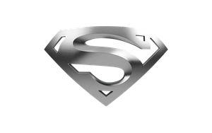 Un logotipo de Superman plateado sobre un fondo blanco.