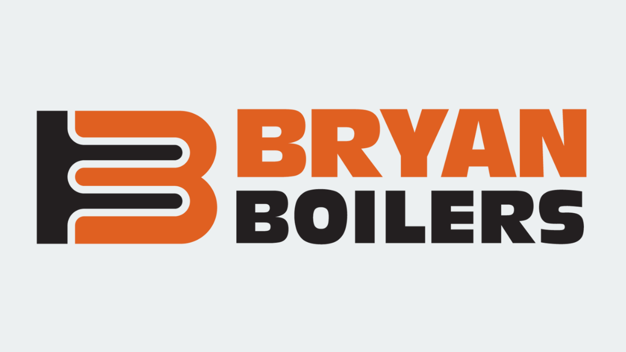 an orange and black logo for bryan boilers