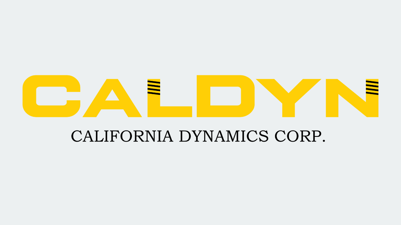 a yellow and black logo for caldyn california dynamics corp.