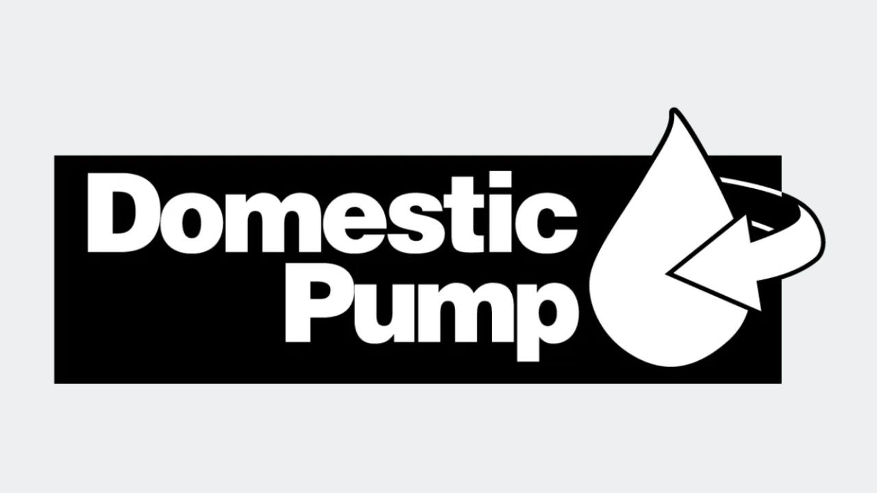 a black and white logo for domestic pump