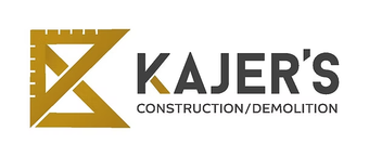 Kajer&rsquo;s Construction/Demolition logo with a gold geometric icon and black text on white background