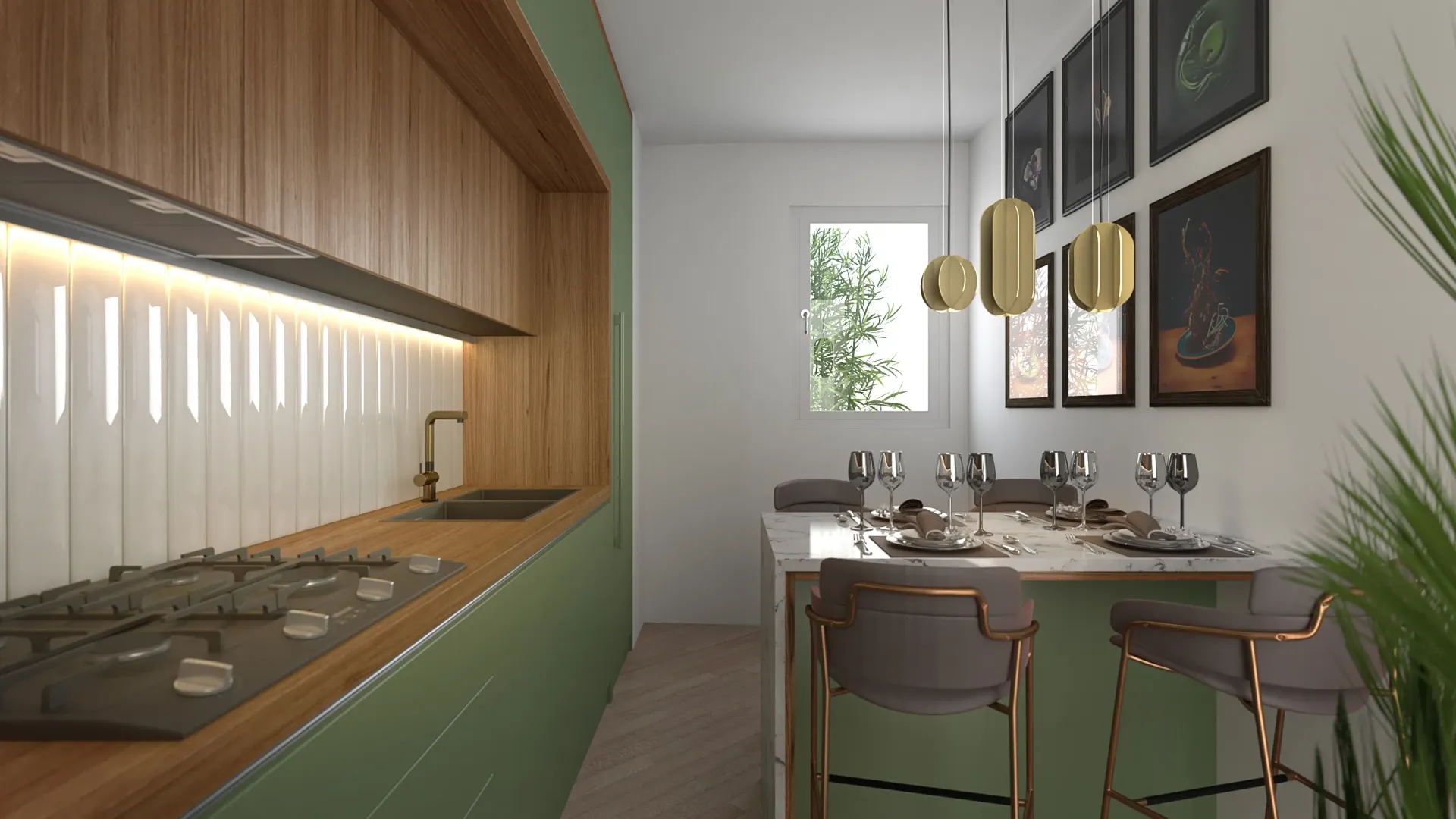 Rendering progetto cucina appartamenti di nuova costruzione.