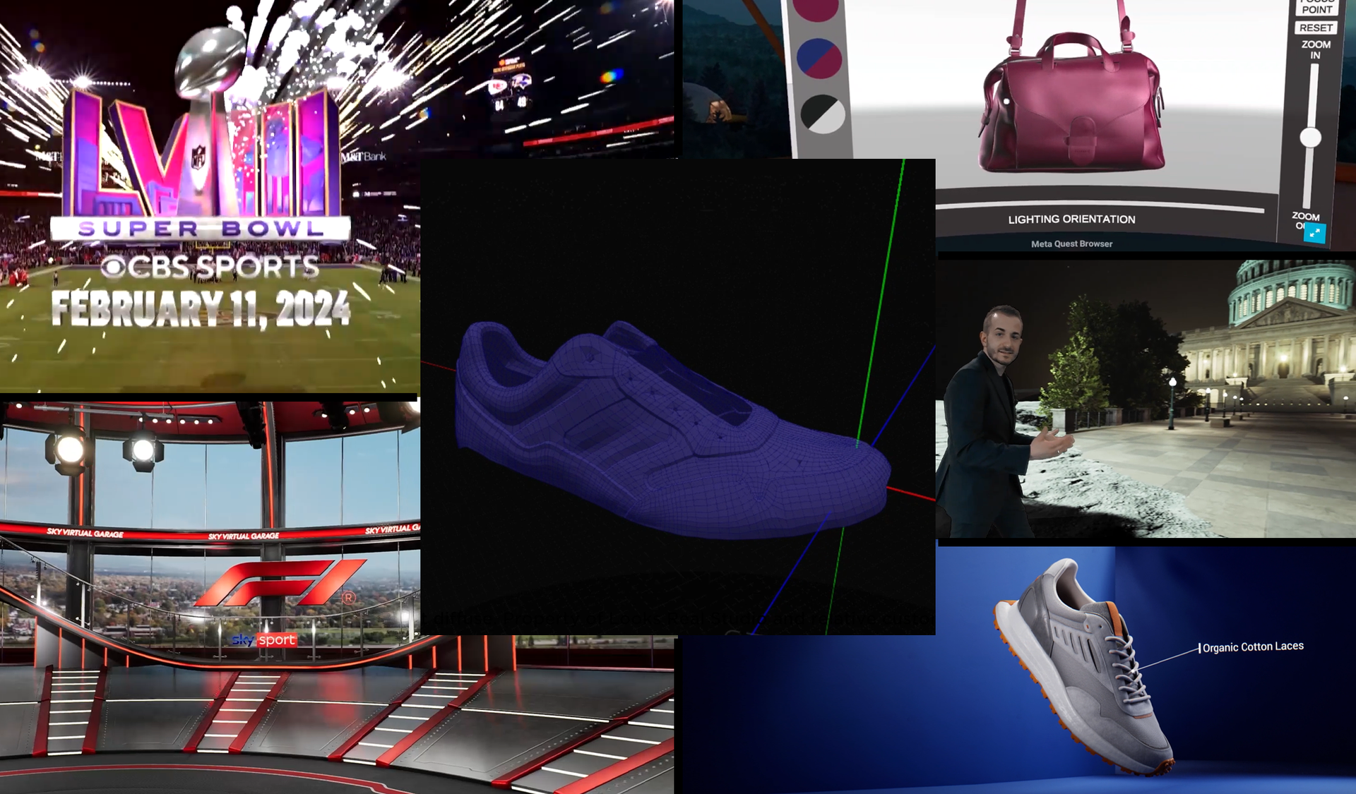 Diverse realizzazioni in realtà aumentata, virtuale e mista per i settori moda, sport e televisivo.