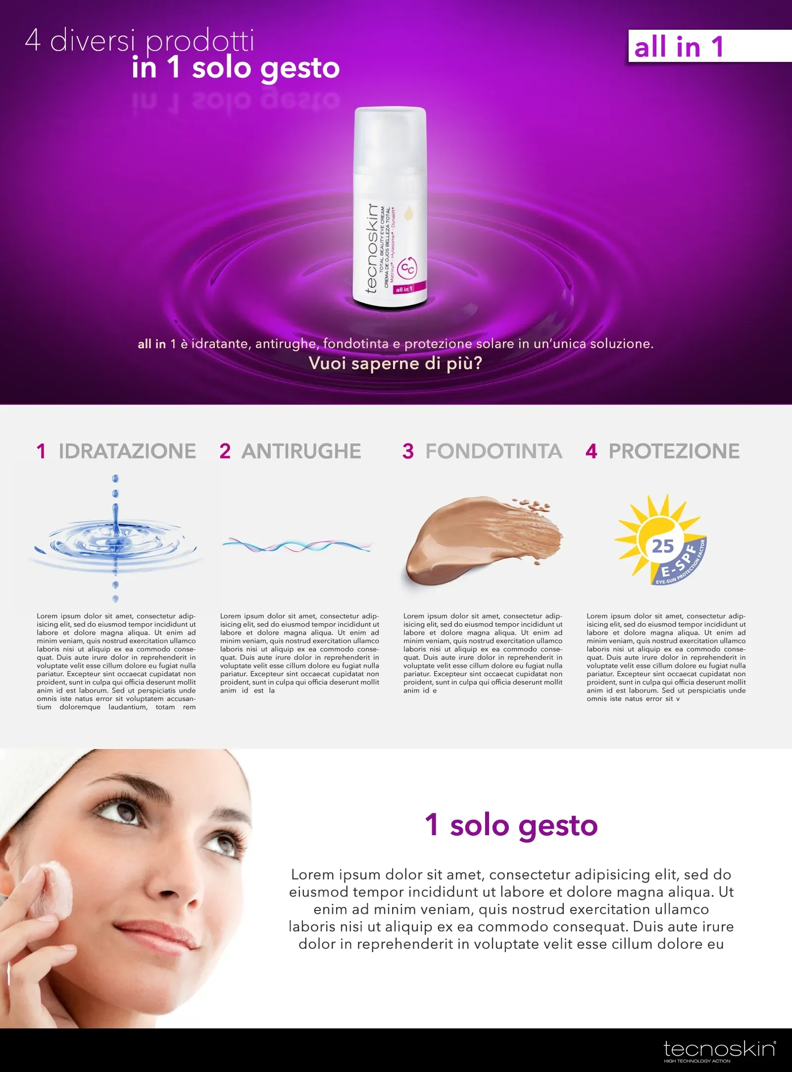 Studio home page per nuova linea creme cosmesi