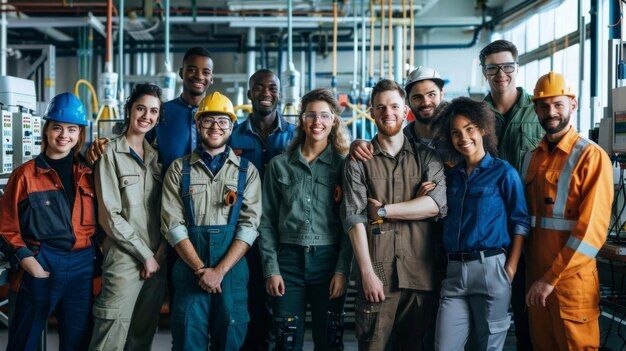 Happy employees wearing PPE