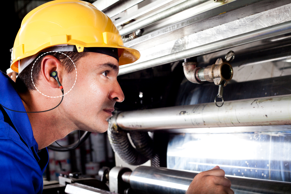 industrial employee wearing custom industrial earplugs