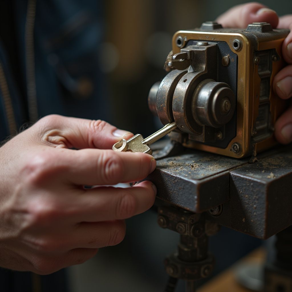 Person using key cutting machine to duplicate a key.