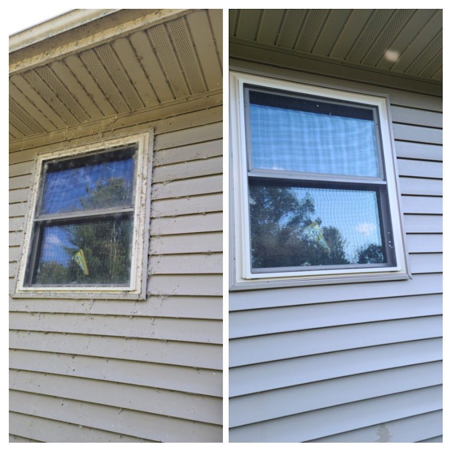 A before and after picture of a window on a house.