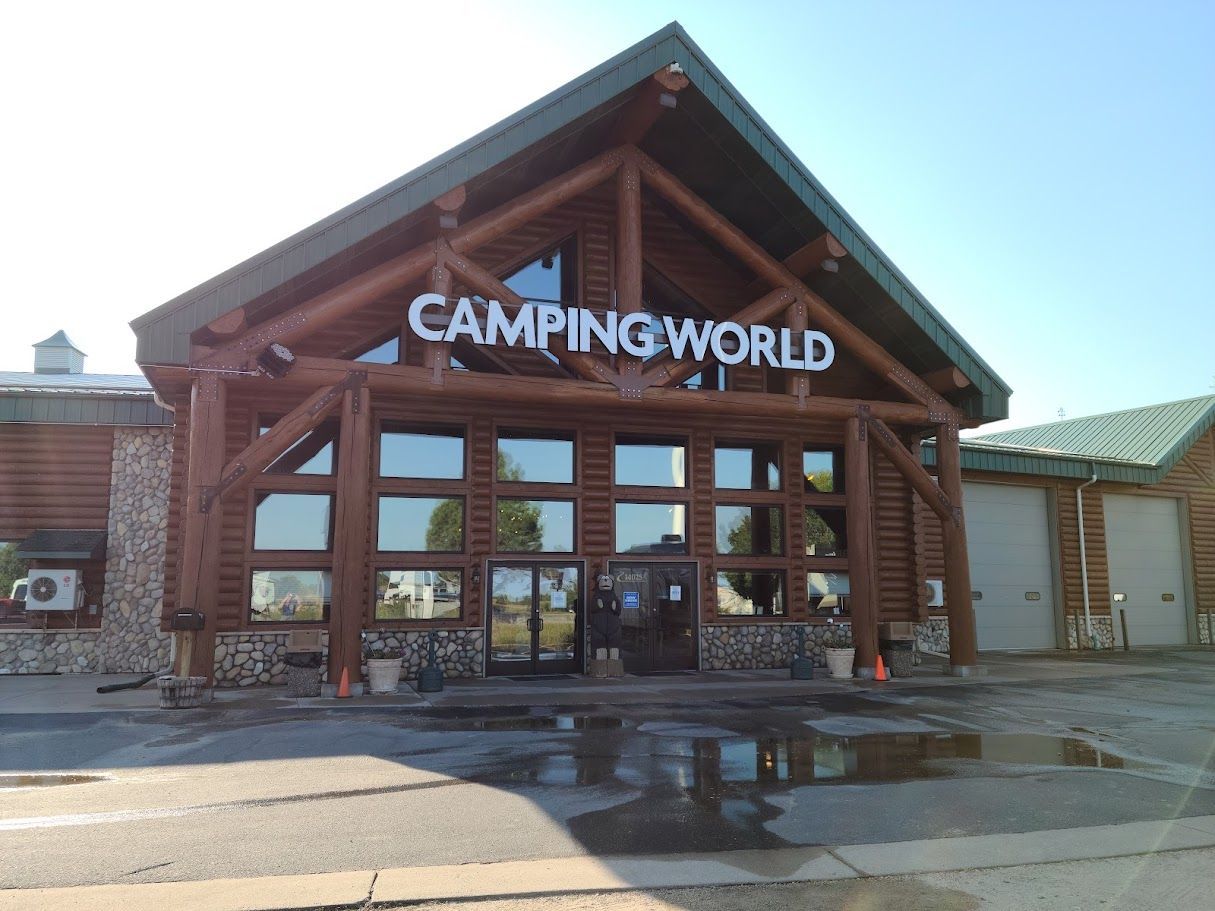A building with a sign that says camping world
