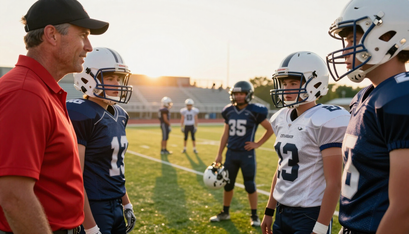Coach talking to young players