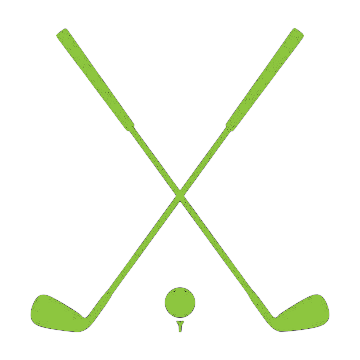 Golf clubs crossed with ball